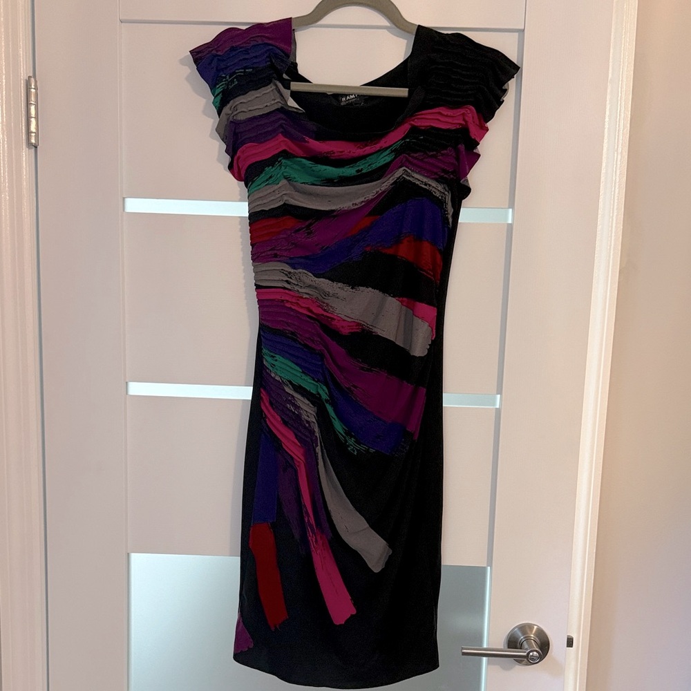 Rampage Asymmetrical Dress with Multicolor Stripes